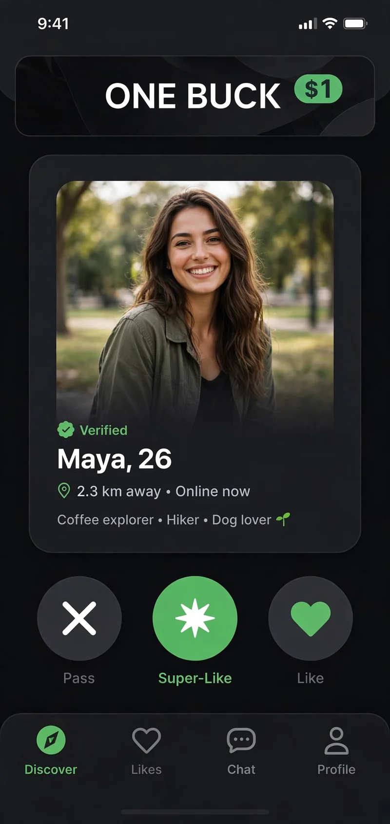 ONE BUCK Dating app preview